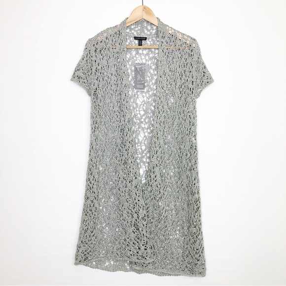 Eileen Fisher Gray Vapor Open Knit crochet Cardigan